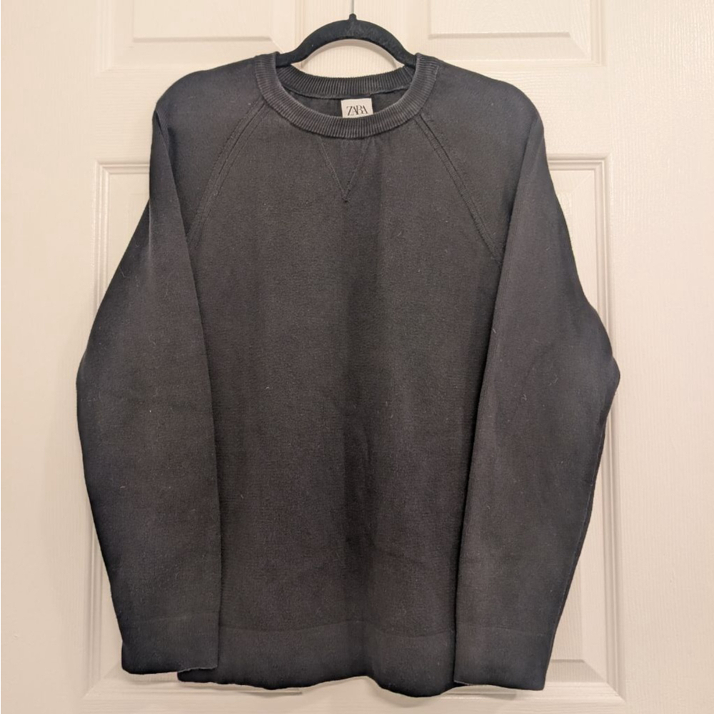 Men's ZARA Black Crewneck Knit Sweater M Dark Academia Preppy Old Money